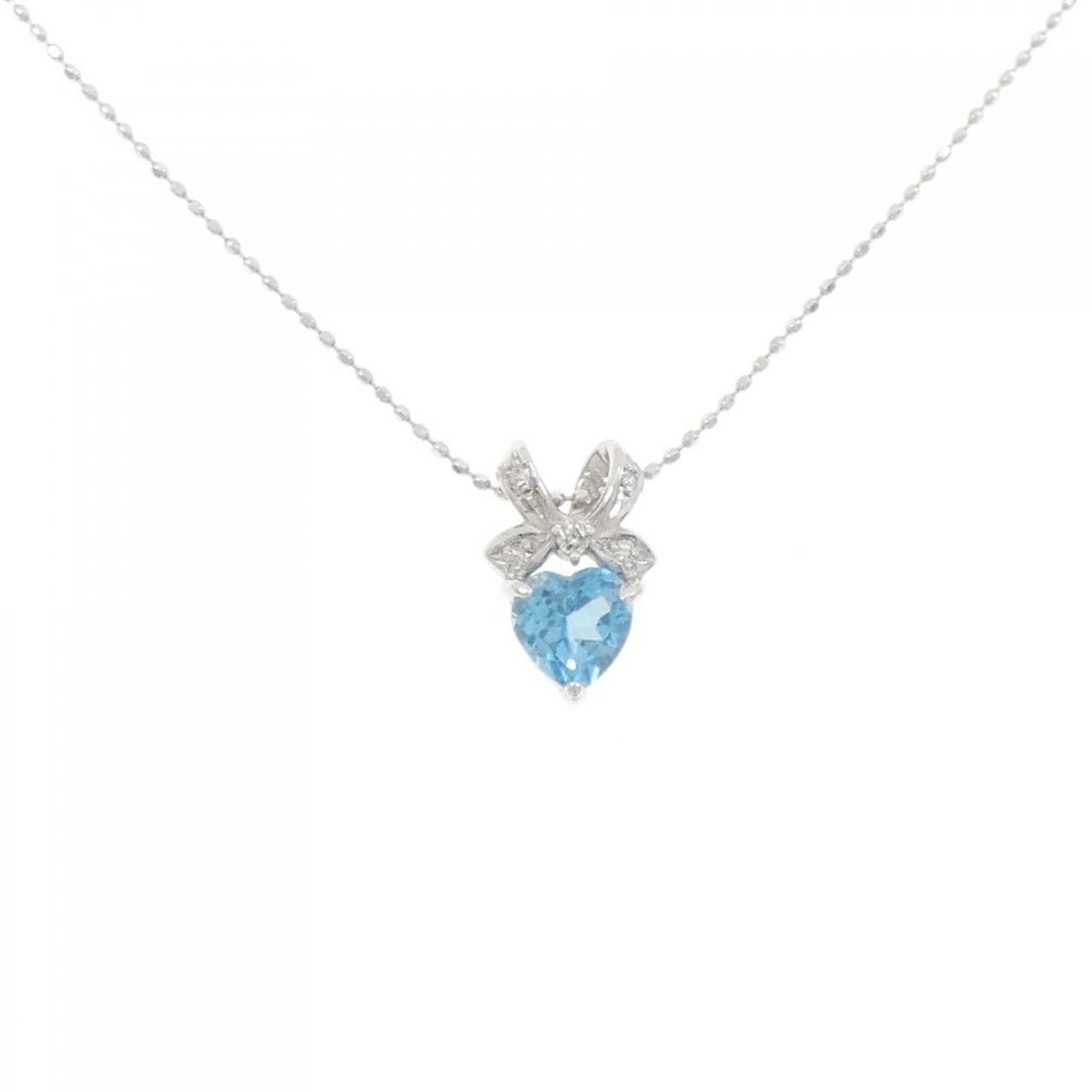 K10WG Heart x Ribbon Blue Topaz Necklace