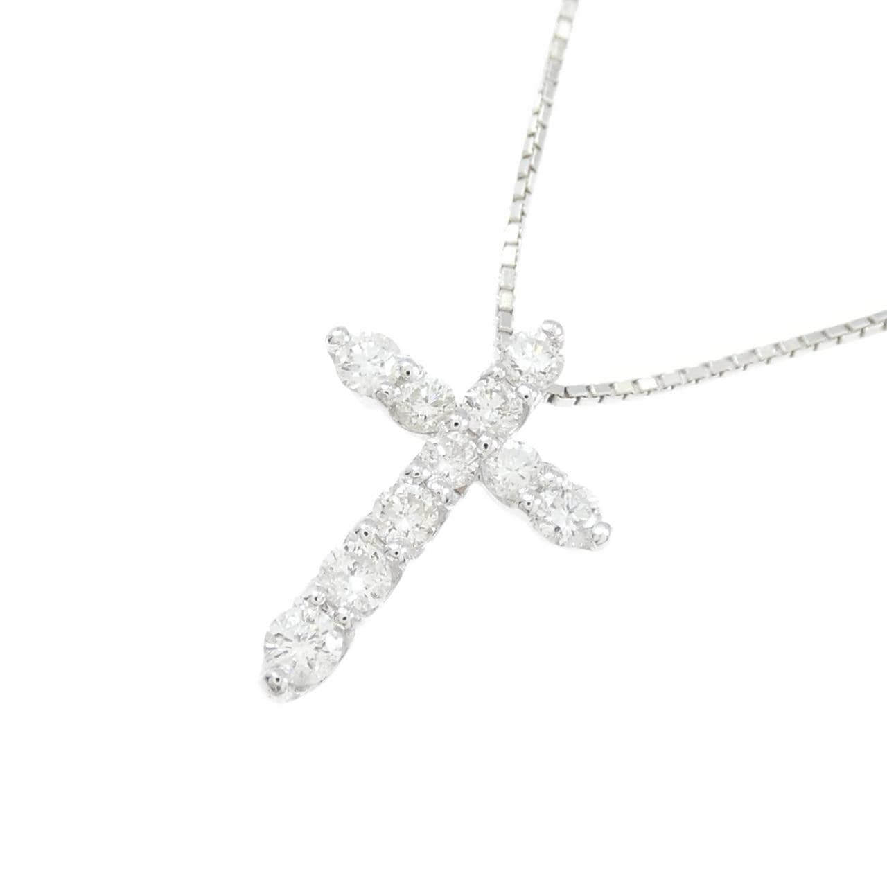 K18WG クロス ダイヤモンド ネックレス 0.30CT