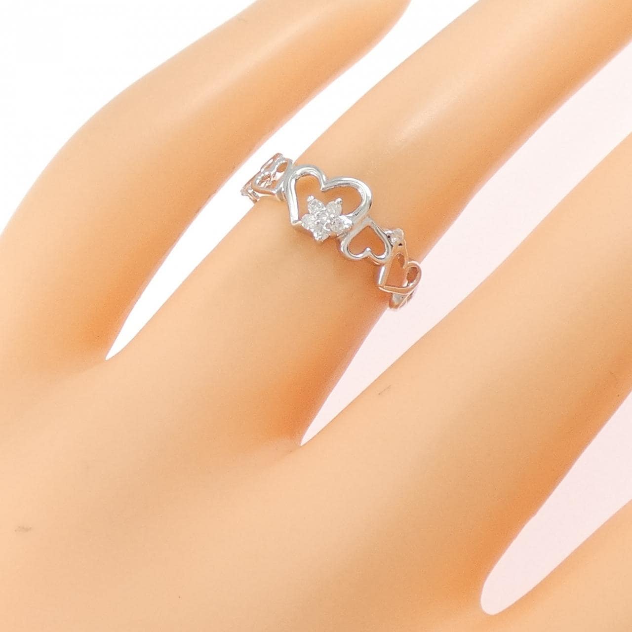 K14WG ハート×スター ダイヤモンド リング
