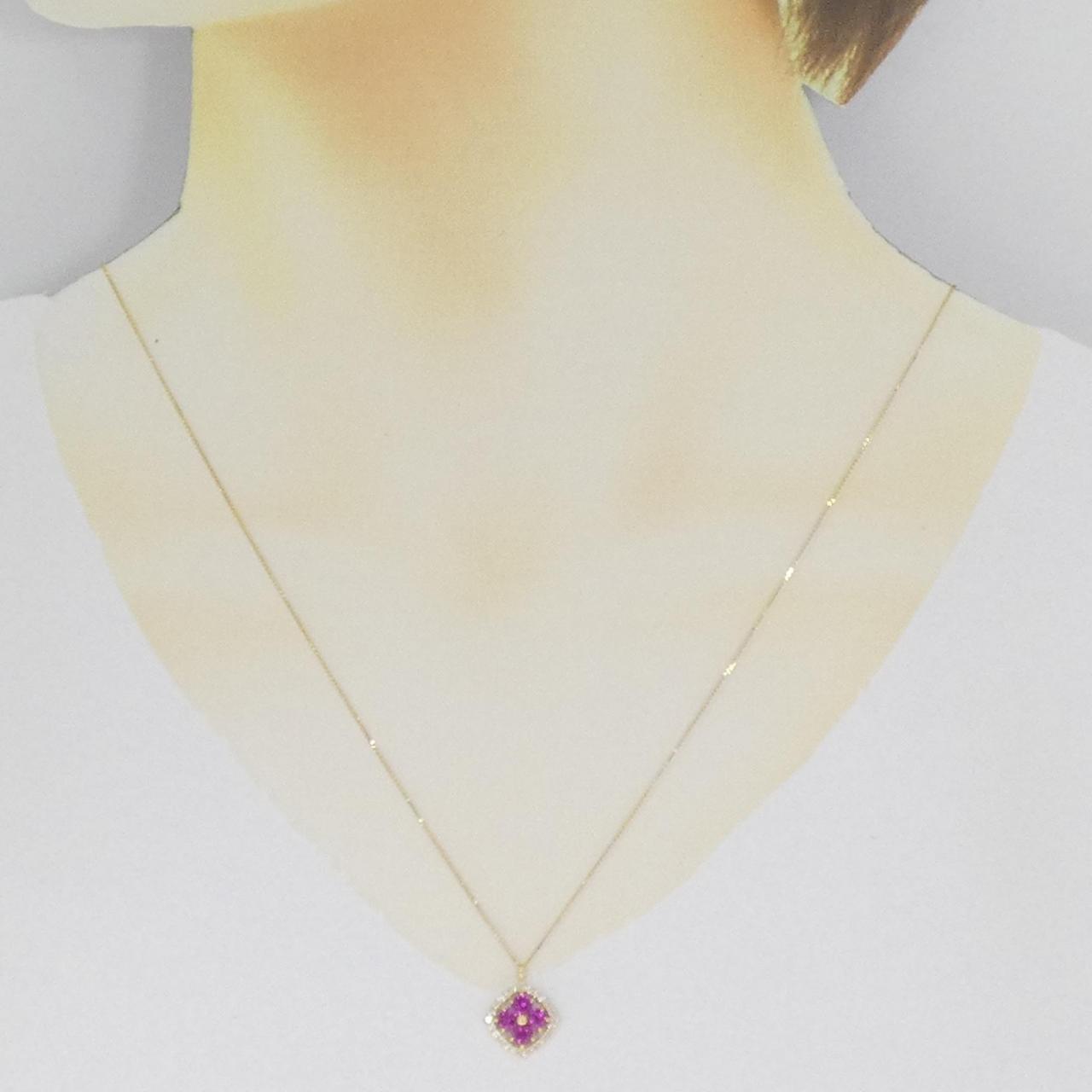 【新品】K18YG フラワー ルビー ネックレス 0.60CT