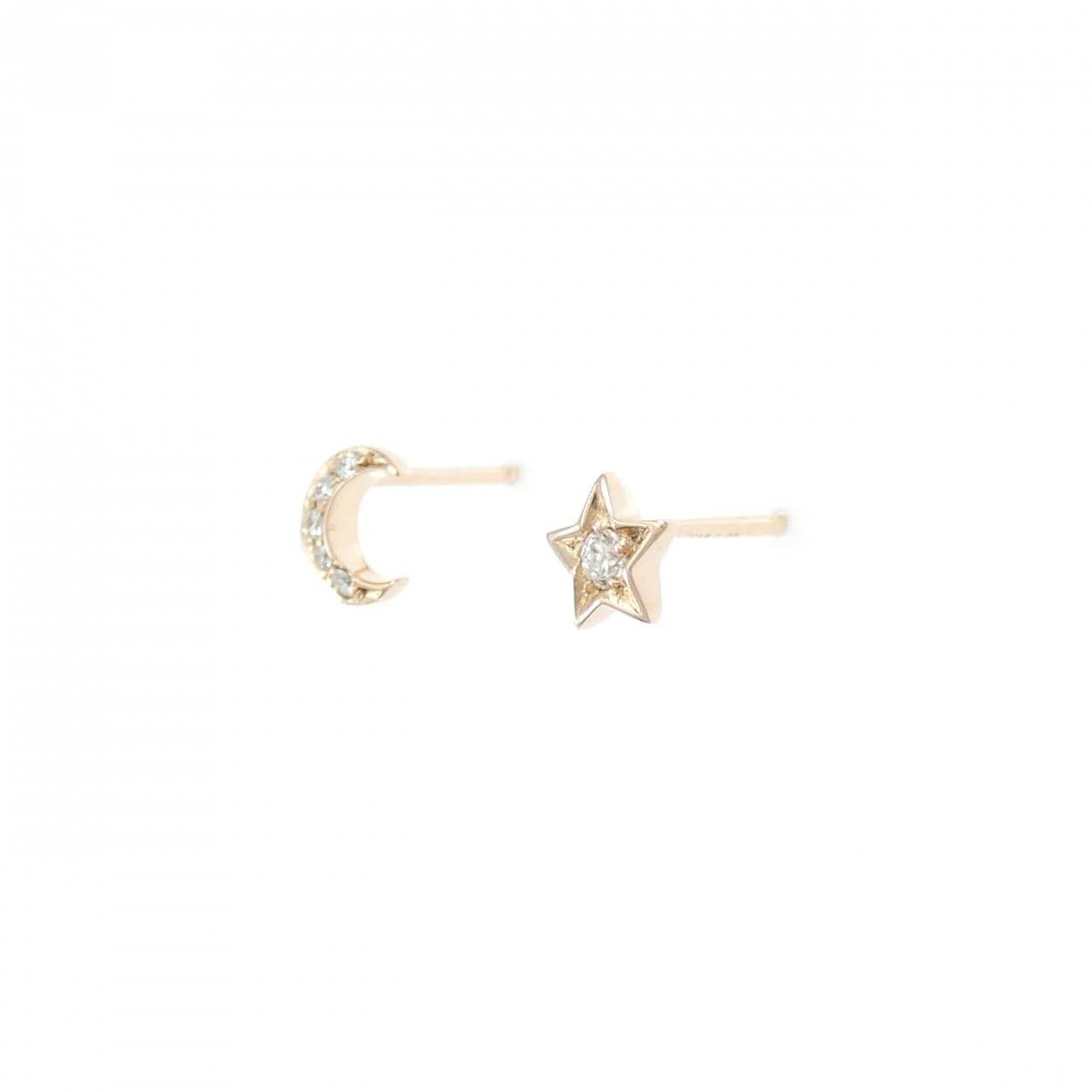 K18PG Moon x Star Diamond Earrings 0.10CT