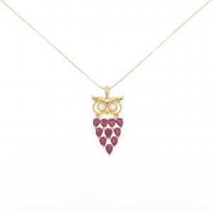 K18YG フクロウ ルビー ネックレス 1.65CT