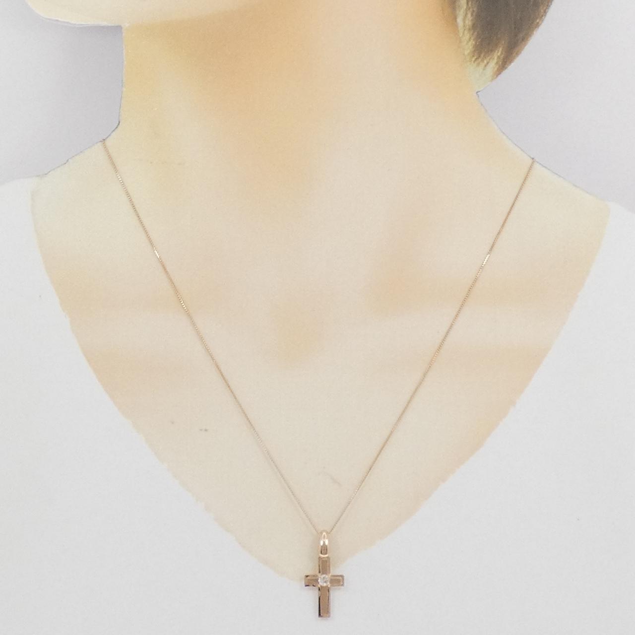 K18PG クロス ダイヤモンド ネックレス 0.10CT