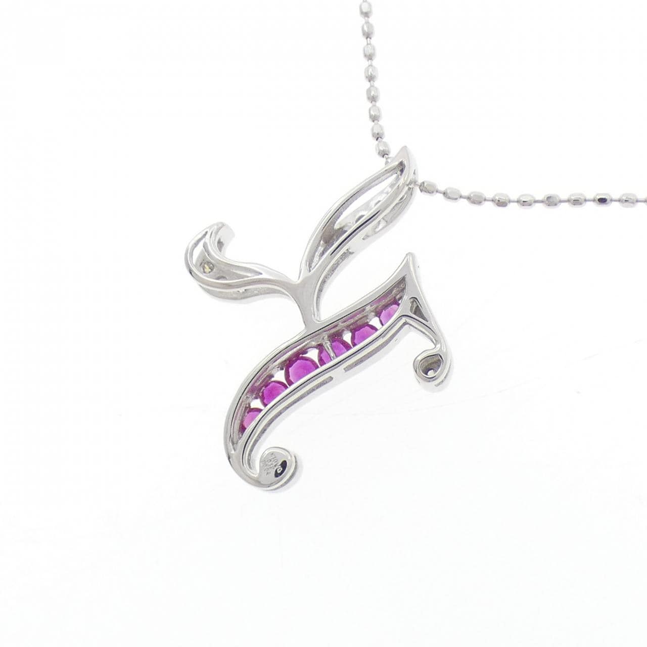 K18WG ルビー イニシャルK ネックレス 0.12CT