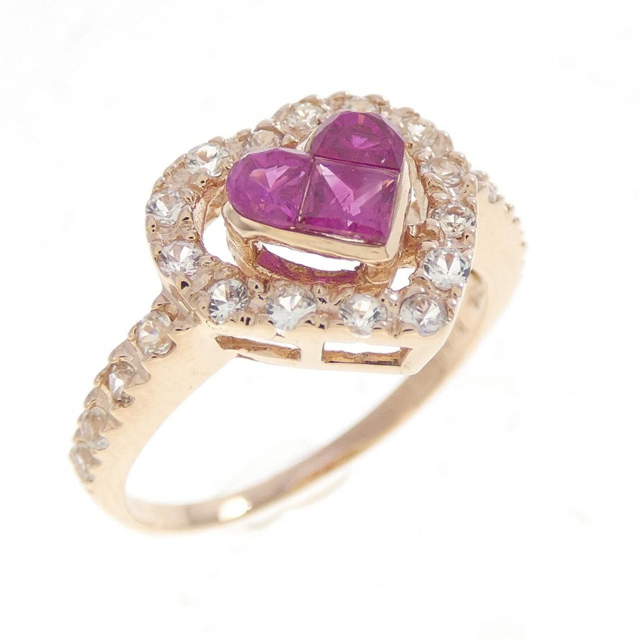 K14PG ハート ルビー リング 0.56CT