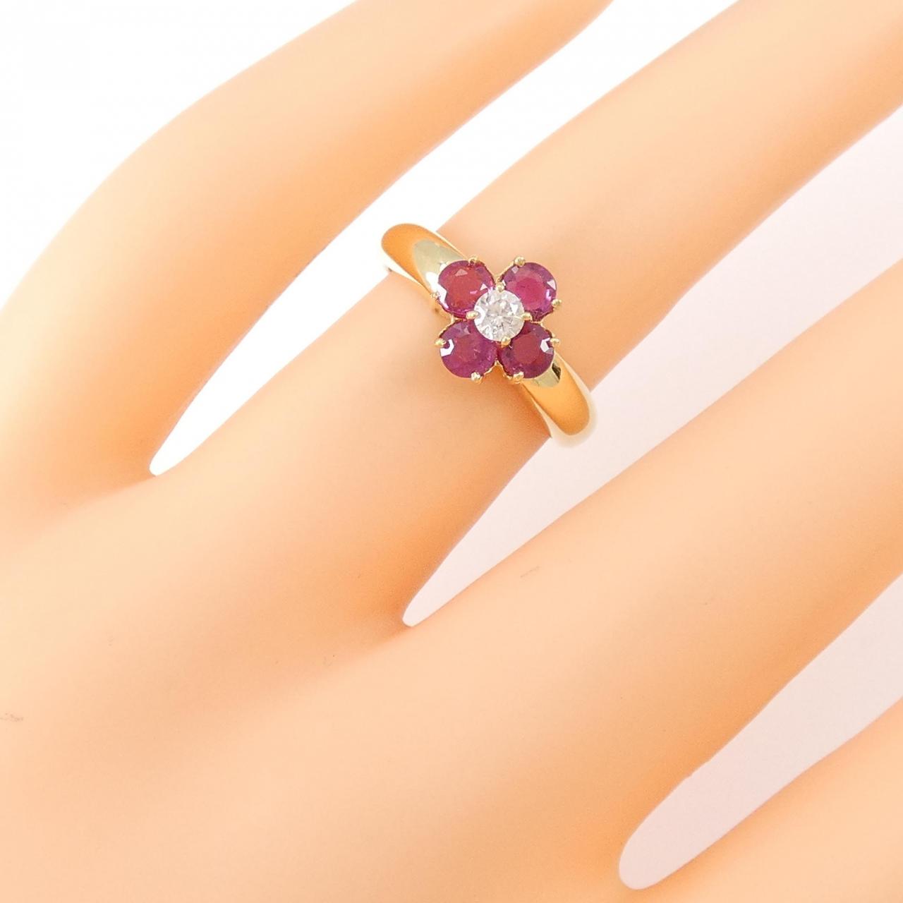 K18YG flower ruby ring