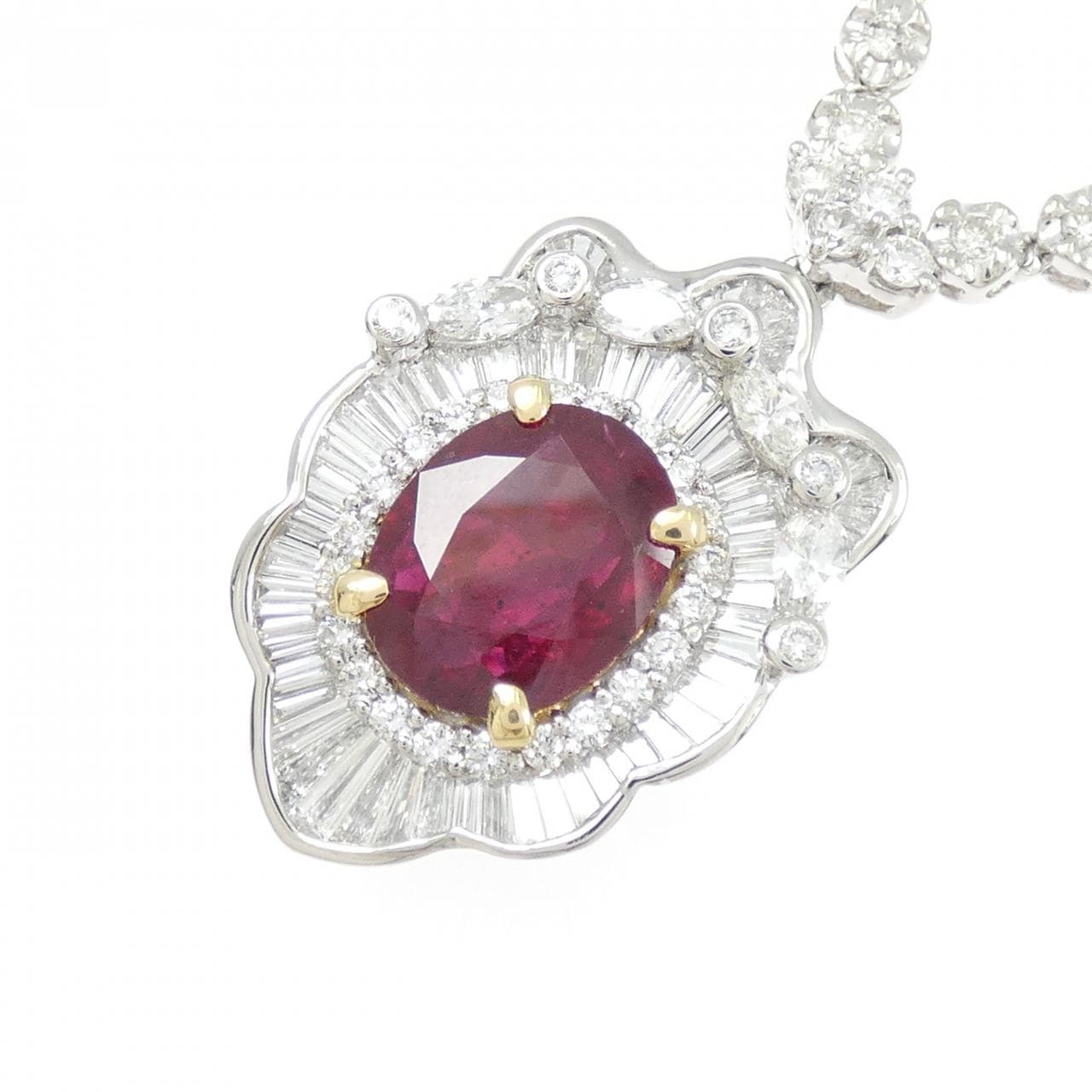 PT900/K18YG ルビー ネックレス 3.08CT マダガスカル産