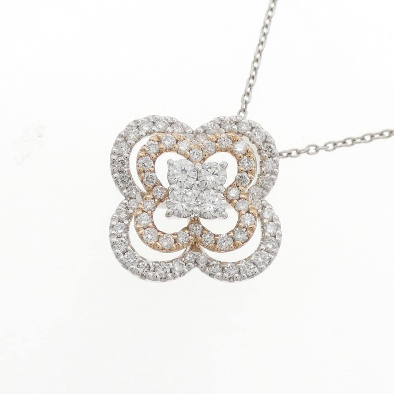 K18WG/K18PG フラワー ダイヤモンド ネックレス 0.72CT