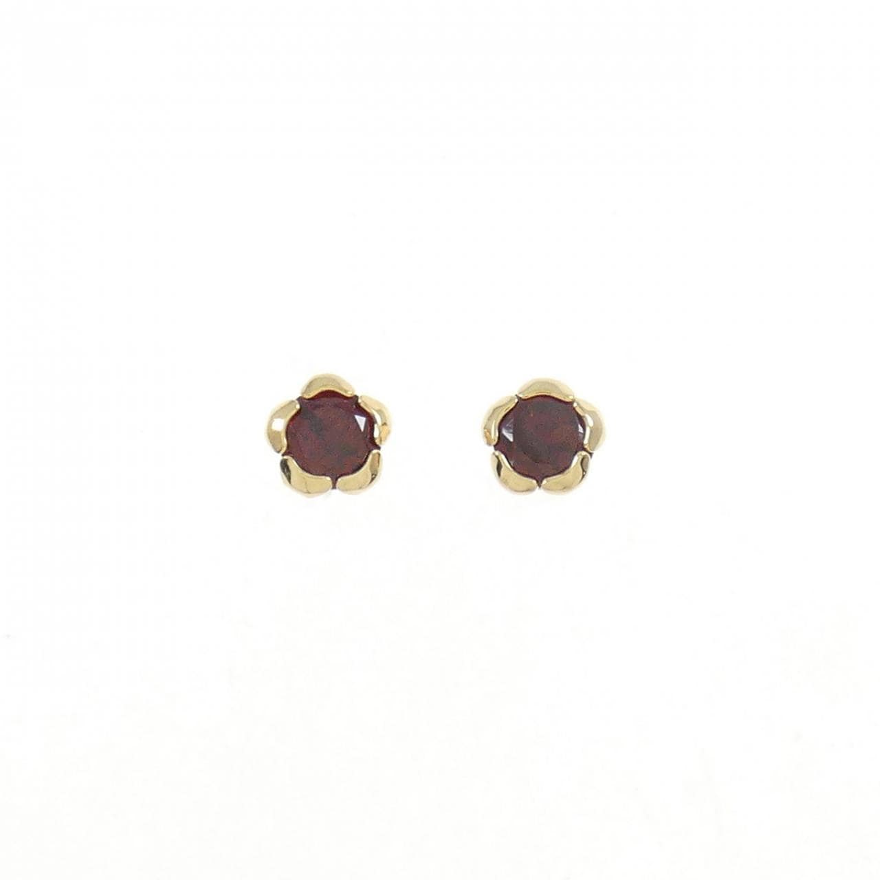 [BRAND NEW] K18YG Flower Garnet Earrings