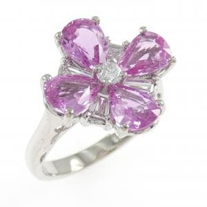 K18WG フラワー サファイヤ リング 2.96CT