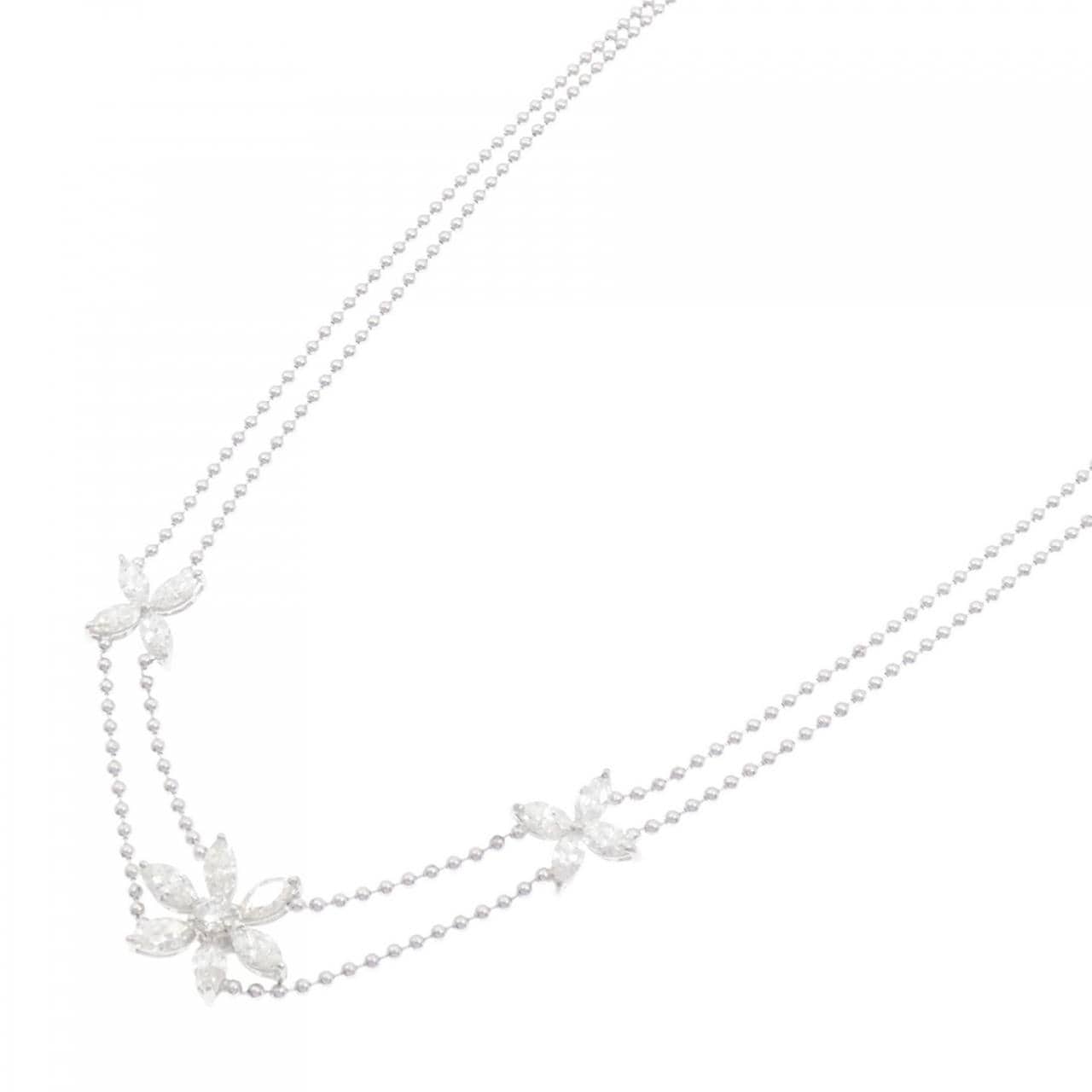 750WG フラワー ダイヤモンド ネックレス