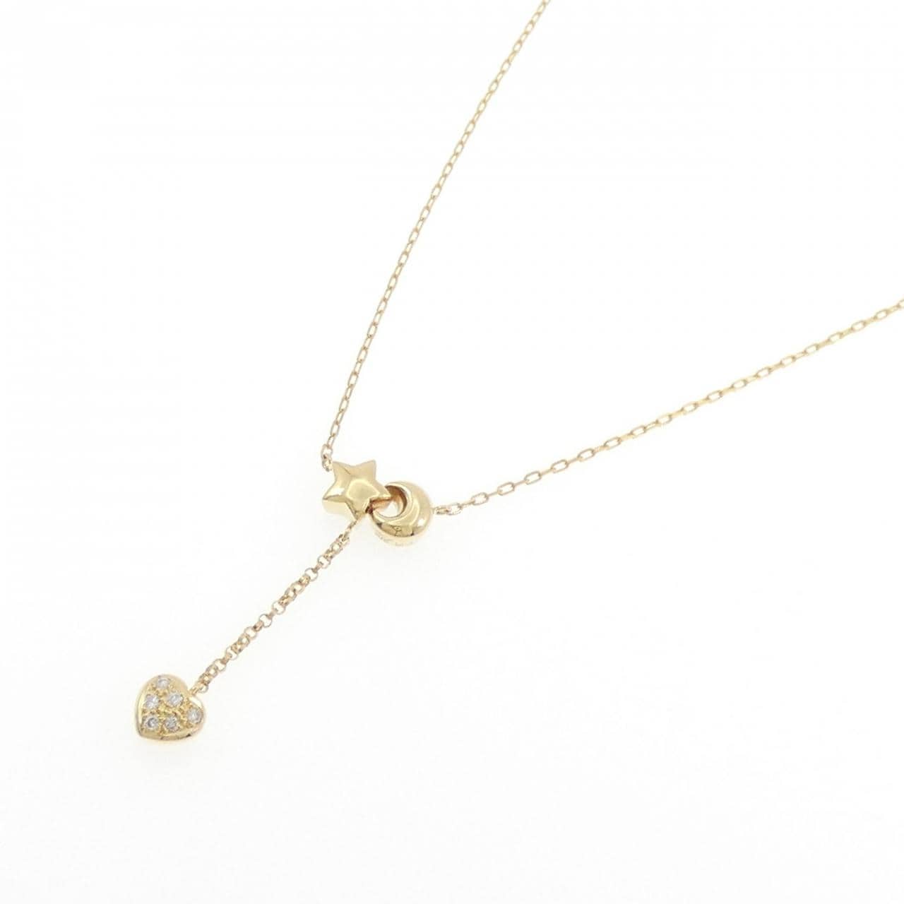 K18YG 心形 x 星形 x 月亮钻石项链 0.06克拉