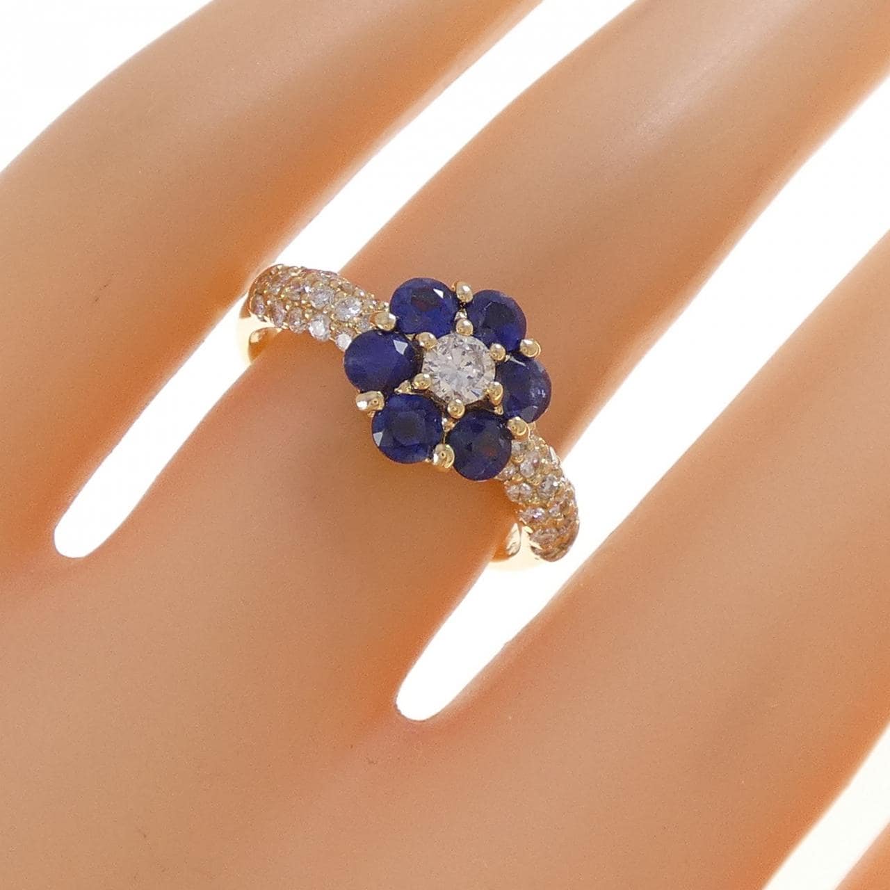 K18YG フラワー サファイヤ リング 0.87CT