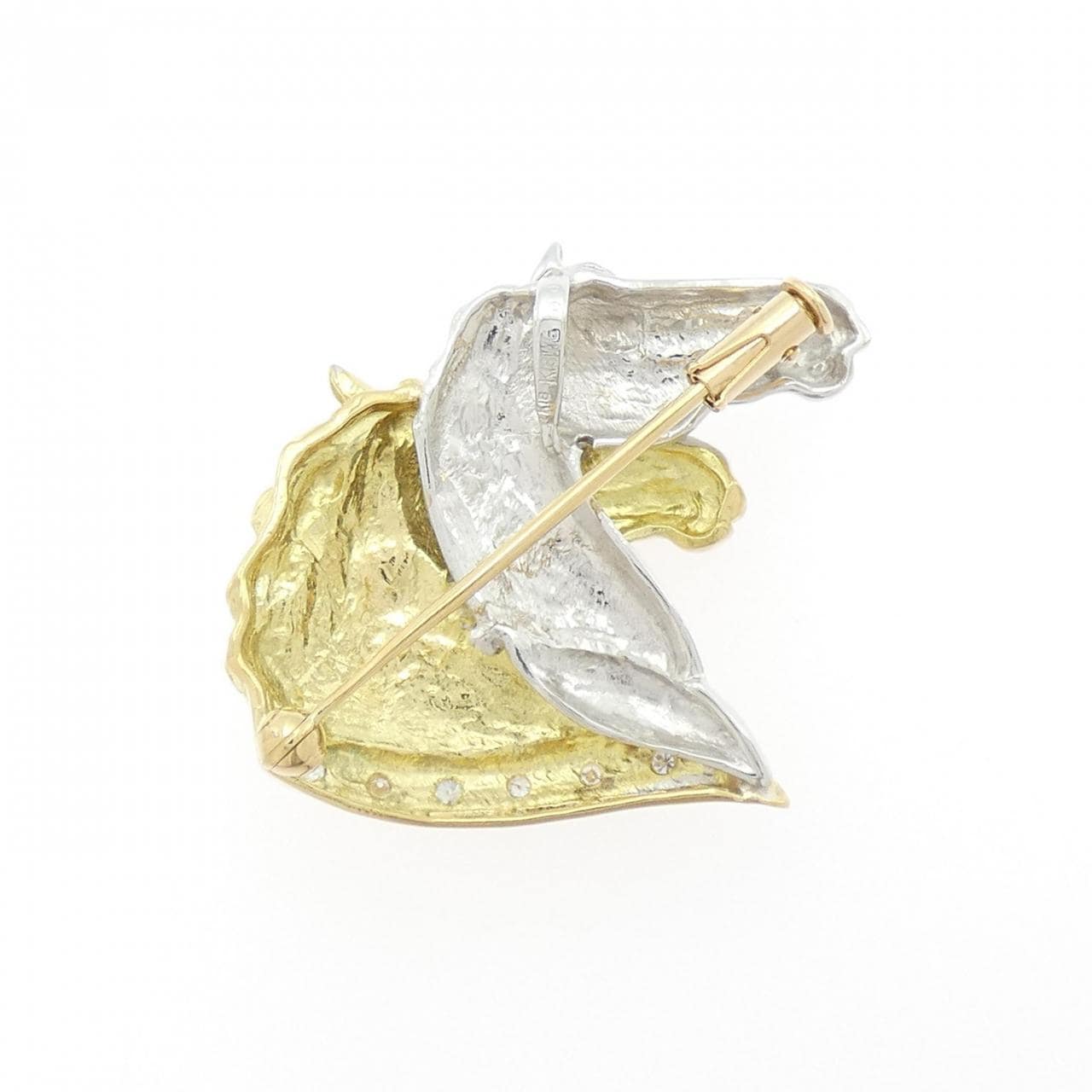 K18YG/K18WG ホース ダイヤモンド ブローチ 0.06CT