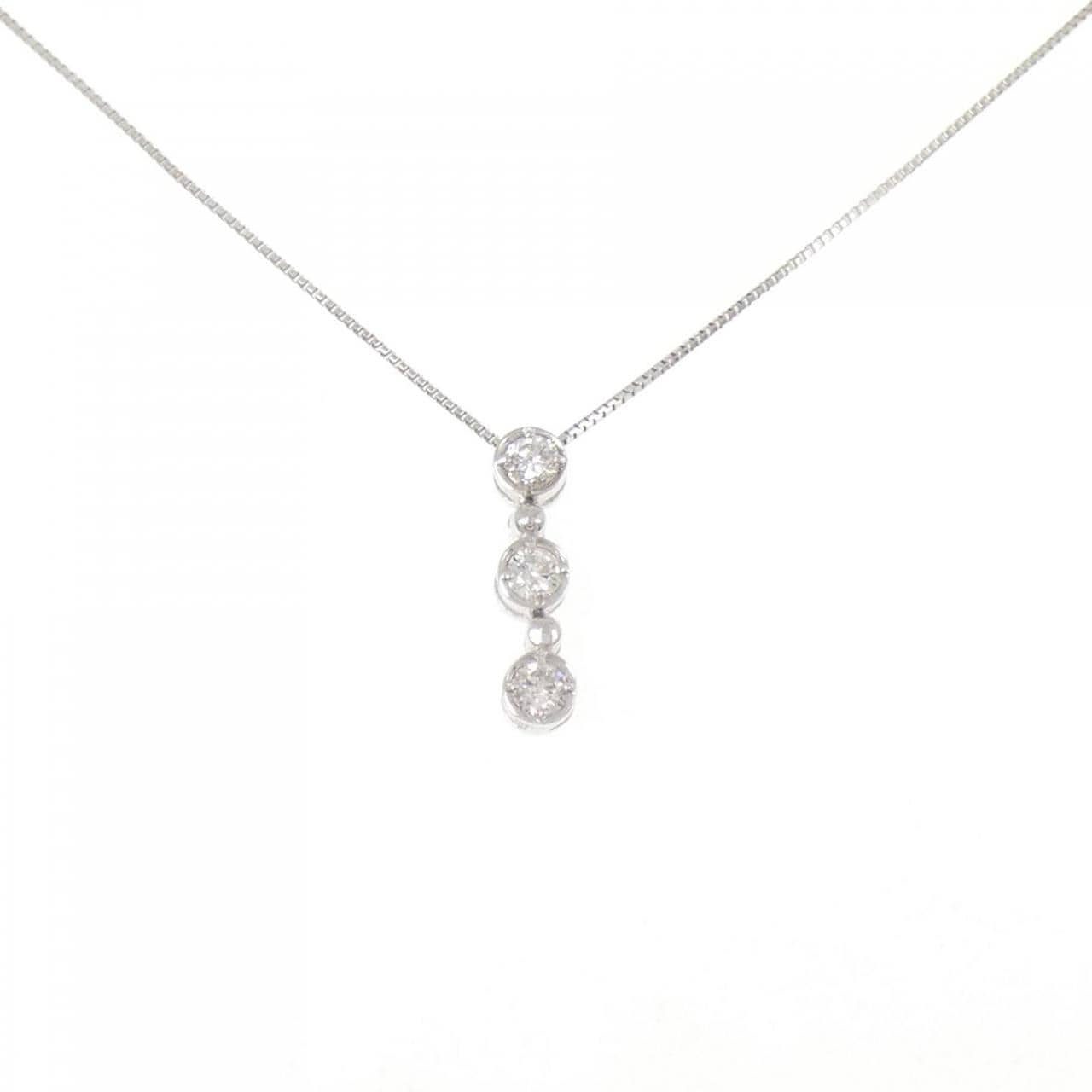 K18WG スリーストーン ダイヤモンド ネックレス 0.15CT