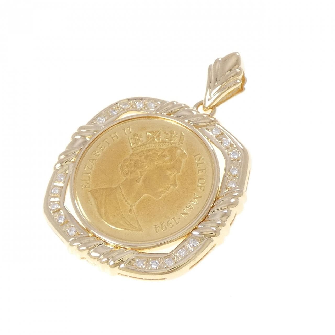 K18YG(枠) ダイヤモンド コイン ペンダント 0.20CT