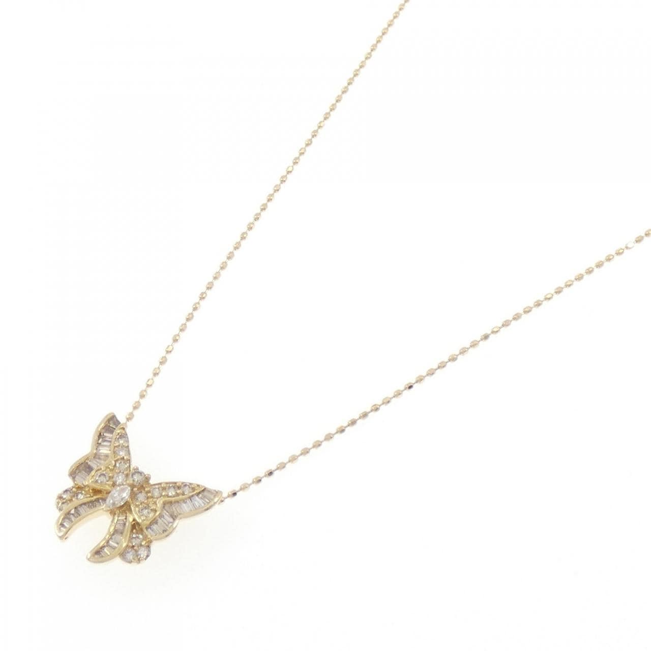K18YG バタフライ ダイヤモンド ネックレス 0.35CT