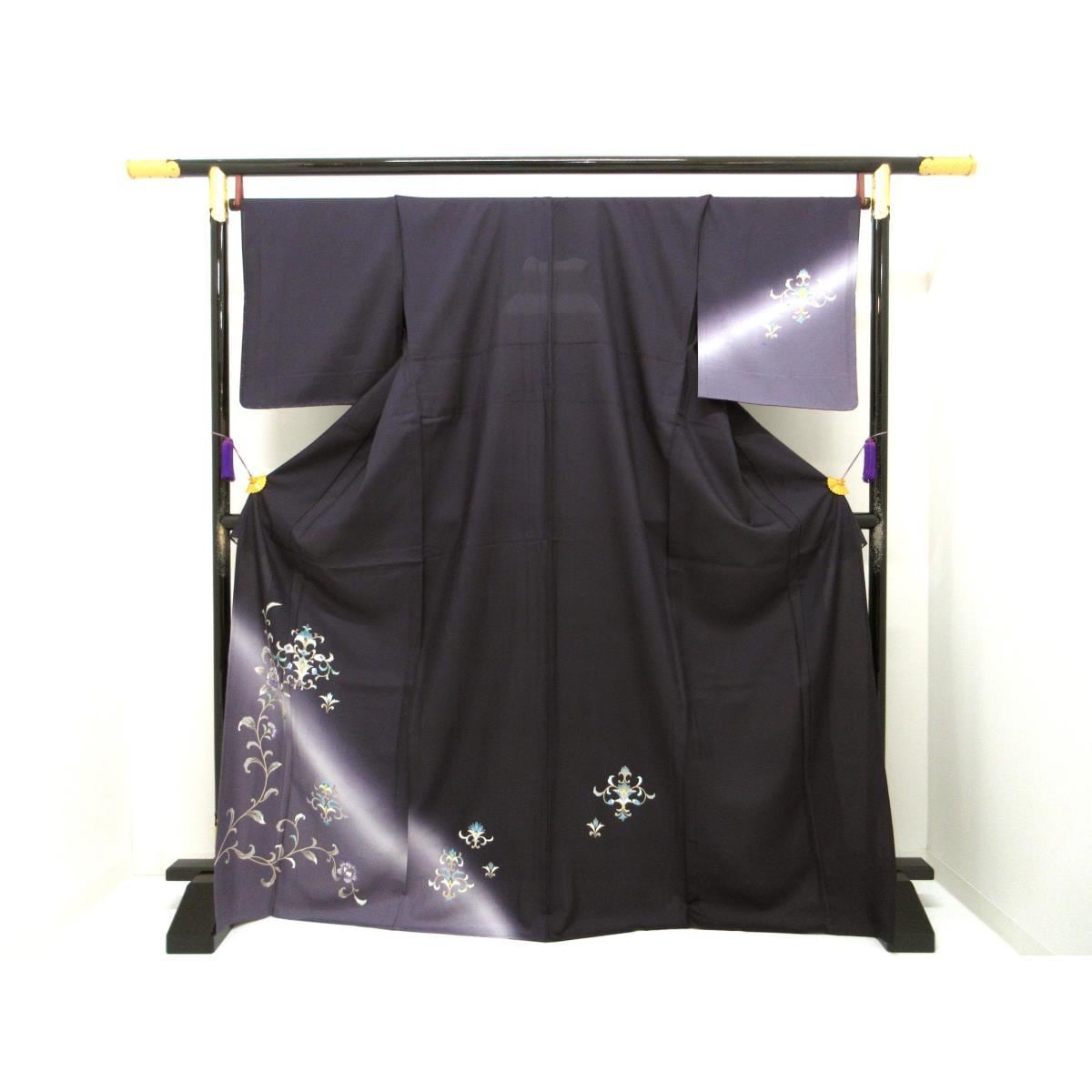 【未使用品】単衣　紬織訪問着　友禅金彩加工　ボカシ染　身幅３Ｌ寸