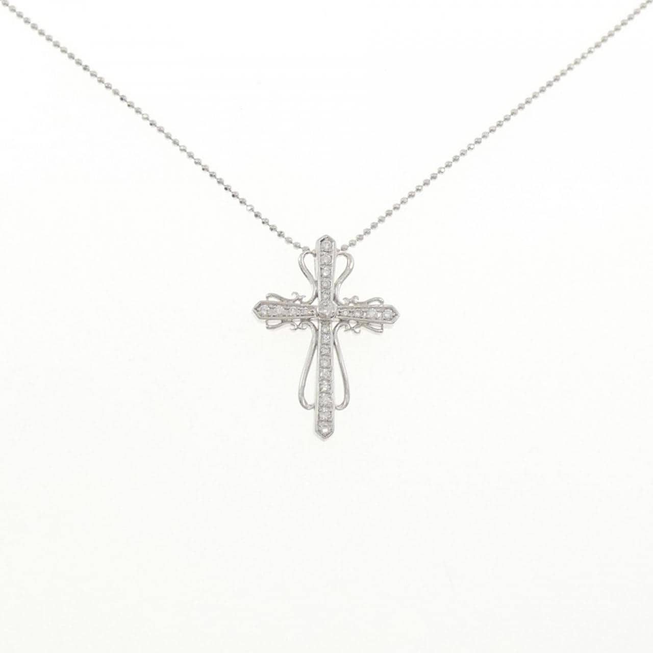 K18WG クロス ダイヤモンド ネックレス 0.37CT