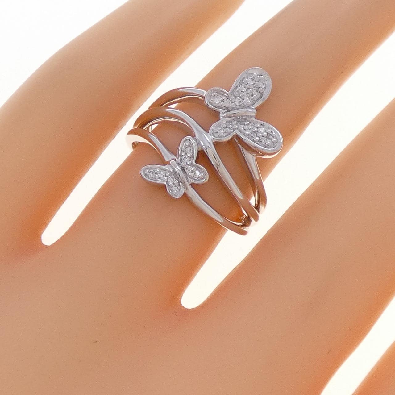 K18WG バタフライ ダイヤモンド リング 0.13CT