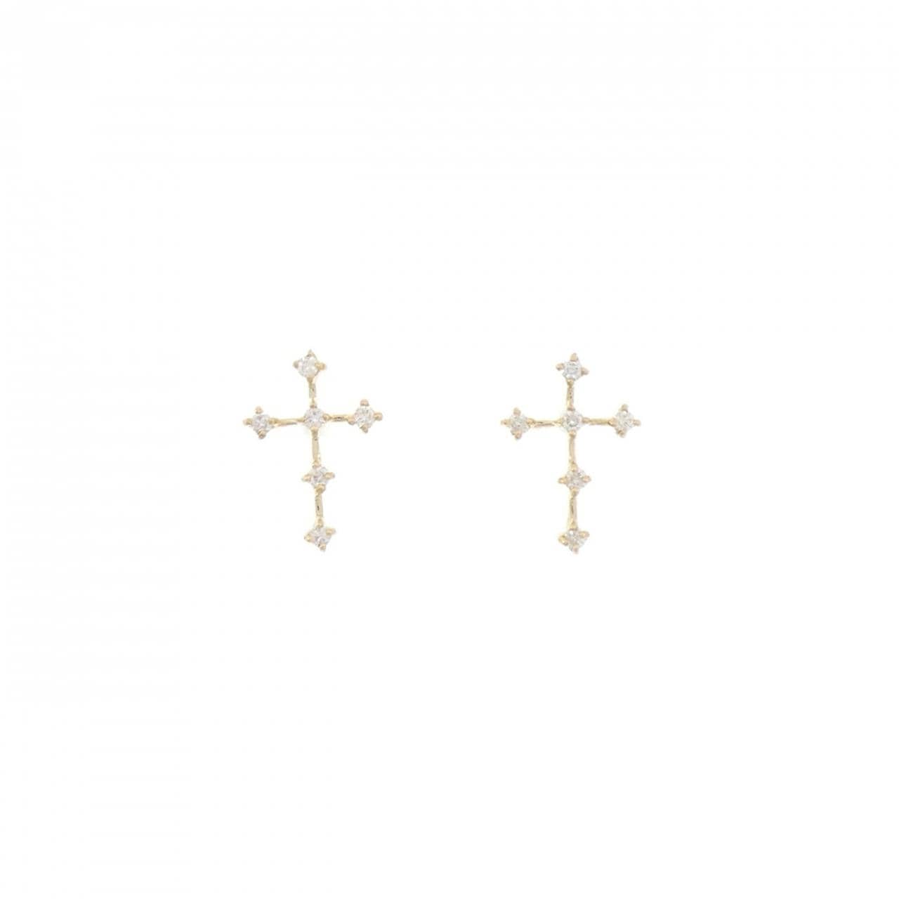 K18YG クロス ダイヤモンド ピアス 0.10CT