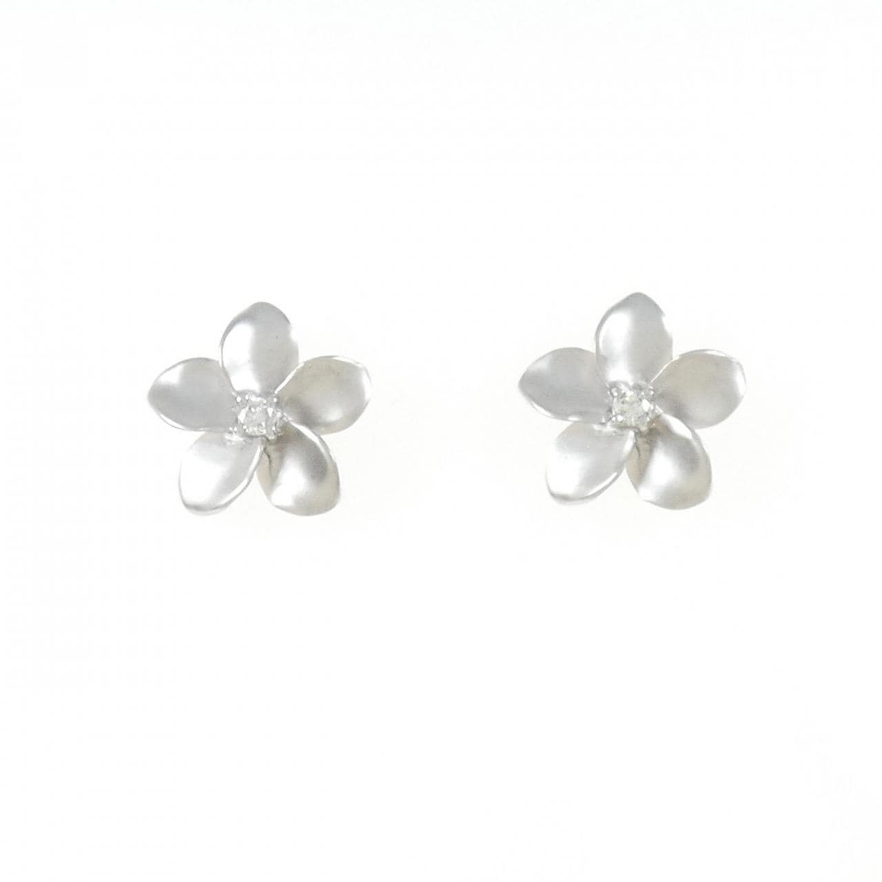 K18WG Flower Diamond Earrings 0.07CT