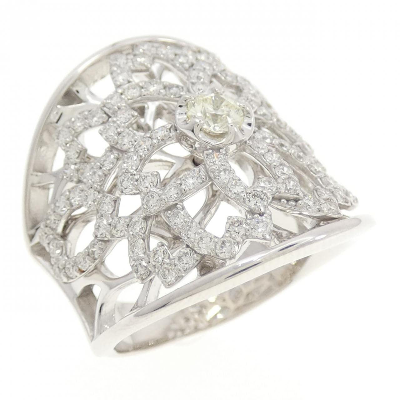 K18WG フラワー ダイヤモンド リング 0.186CT