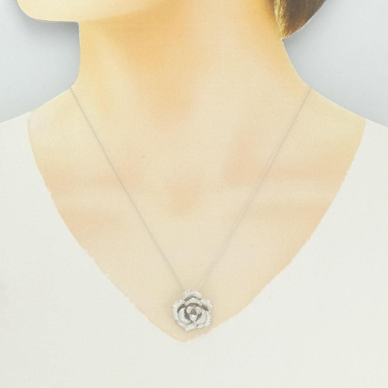 K18WG ローズ ダイヤモンド ネックレス 0.50CT
