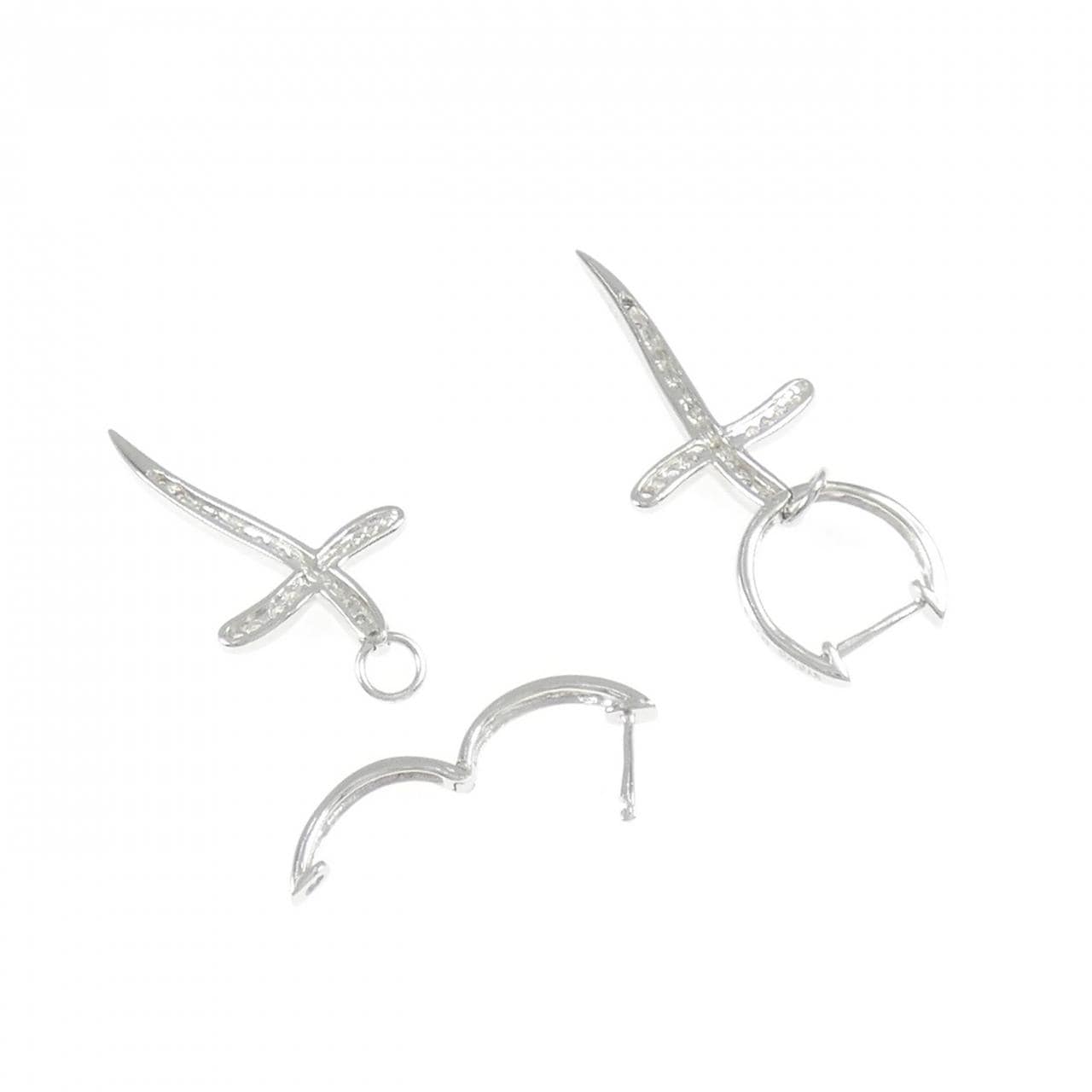 K18WG 2WAY クロス ダイヤモンド ピアス 0.25CT