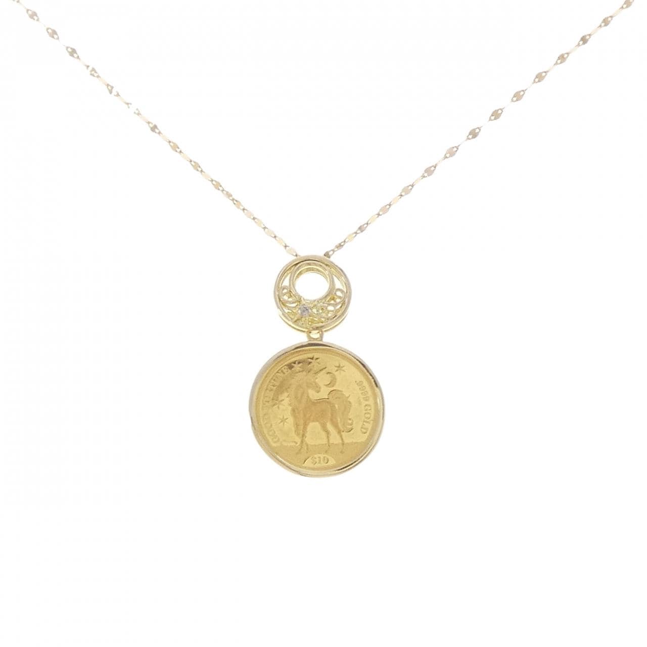 K18YG(枠) ダイヤモンド コイン ネックレス0.01CT