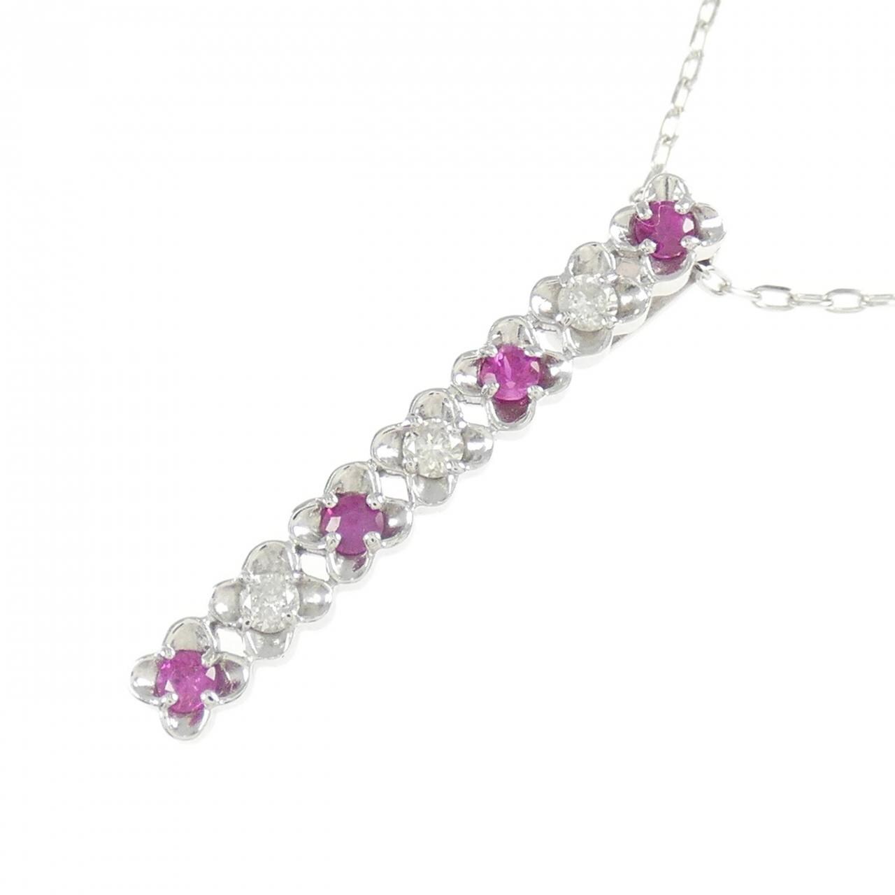 K18WG flower ruby necklace