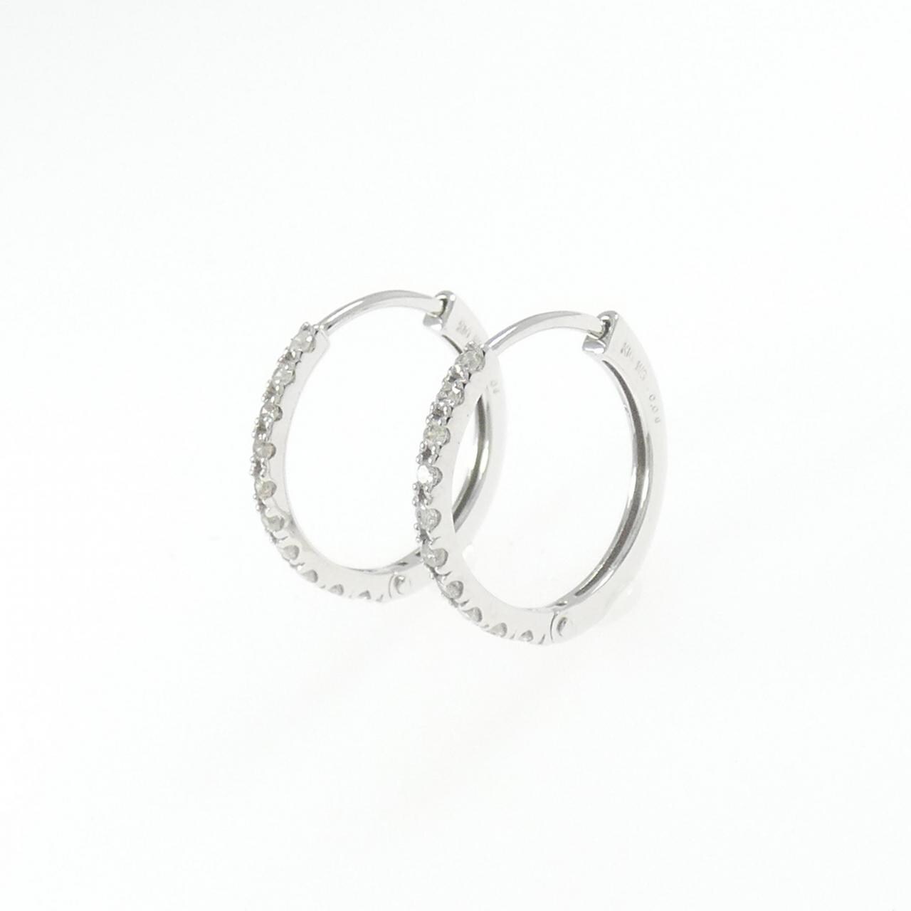 K10WG ダイヤモンド フープ ピアス 0.16CT | イヤリング