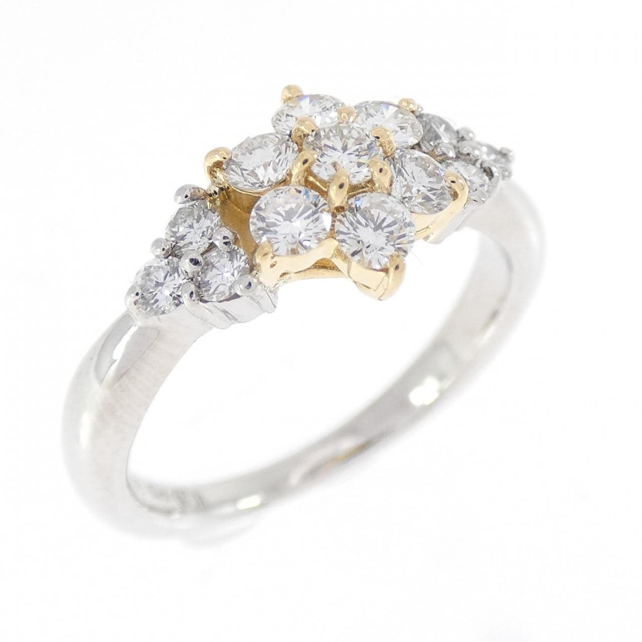 PT900/K18YG フラワー ダイヤモンド リング 0.50CT