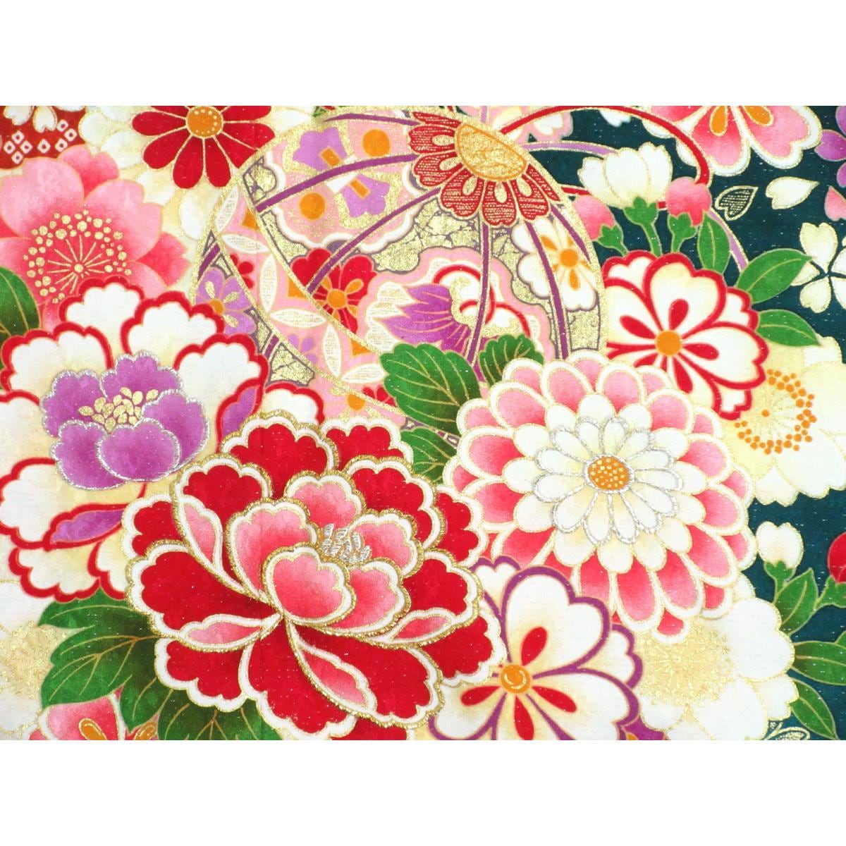 振袖　銀通しボカシ染　友禅金彩加工　刺繍入り　身幅２Ｌ寸