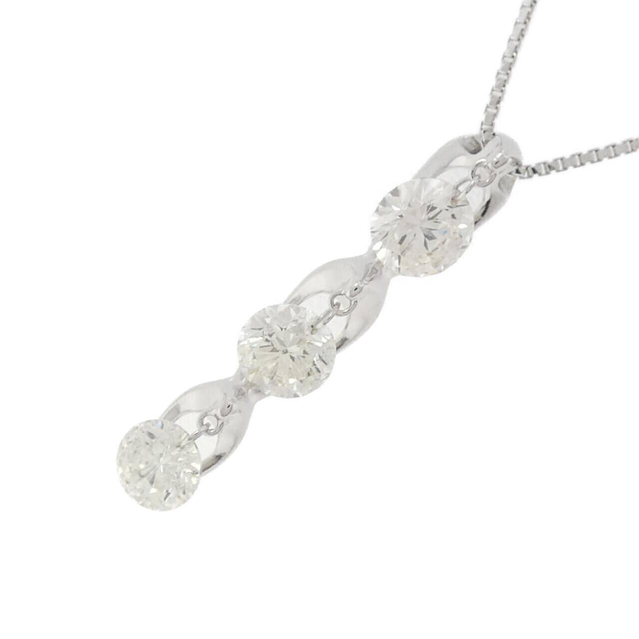 K18WG スリーストーン ダイヤモンド ネックレス 1.00CT