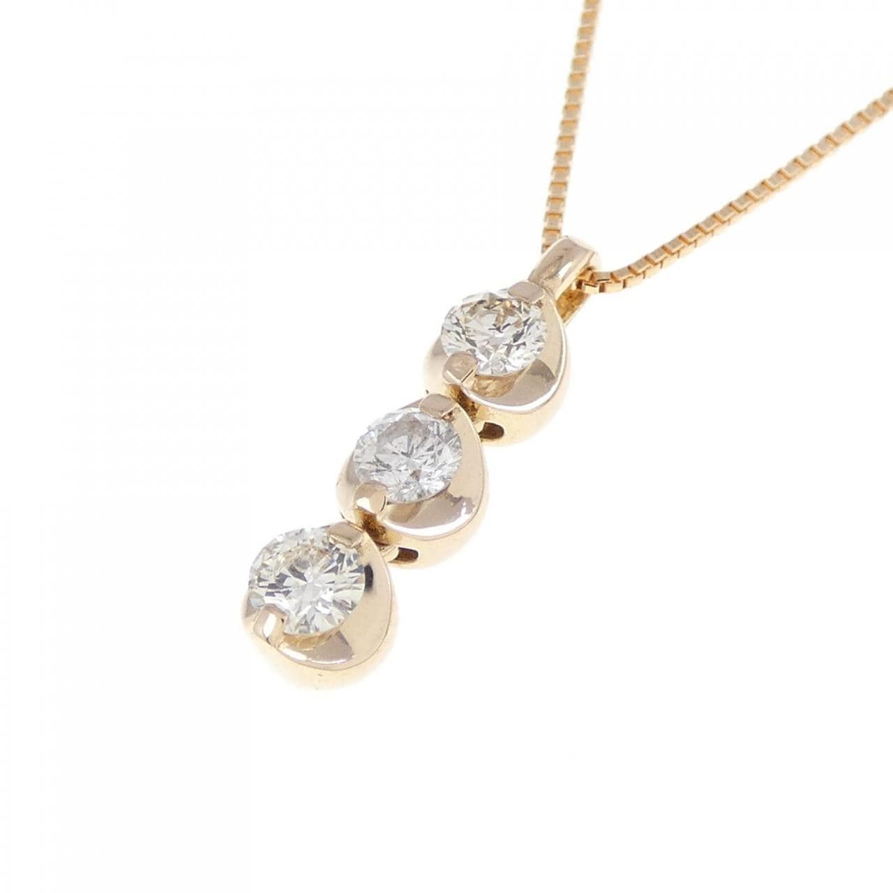 K18PG three stone Diamond necklace 0.32CT