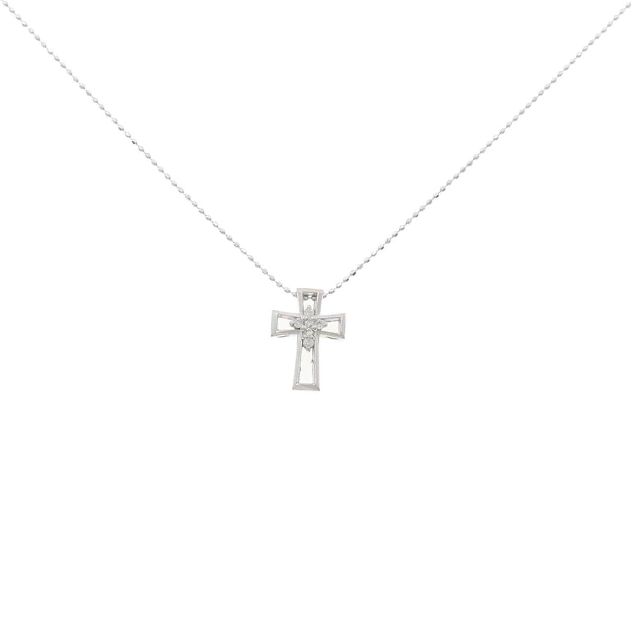 K18WG クロス ダイヤモンド ネックレス 0.06CT