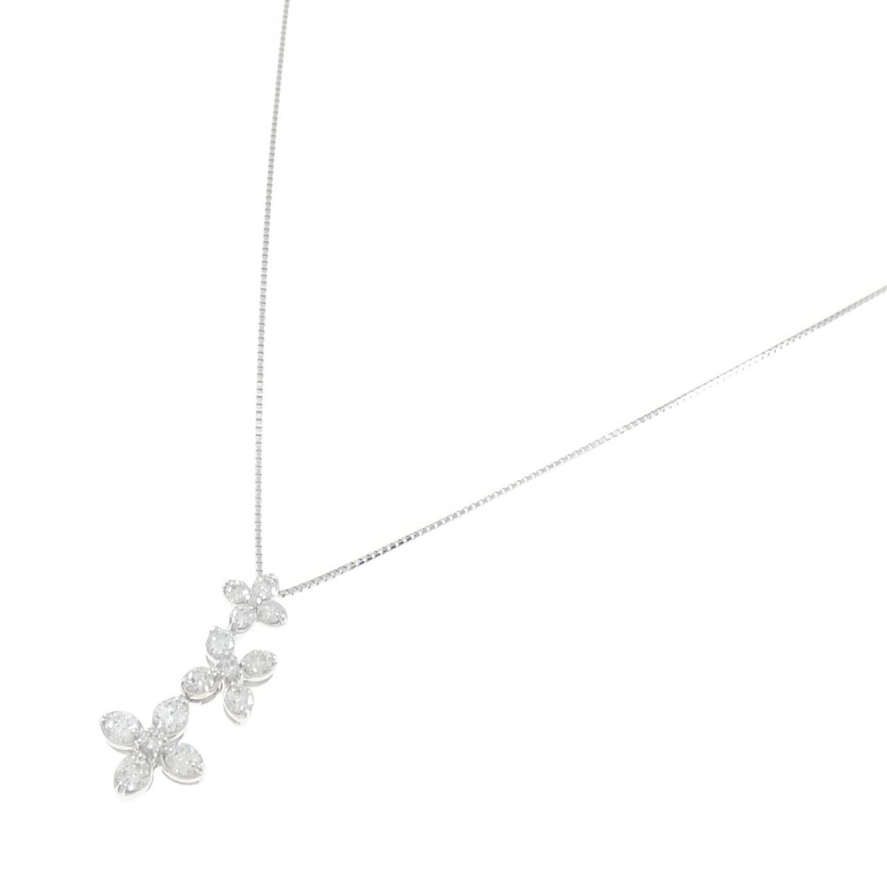 K18WG フラワー ダイヤモンド ネックレス 1.00CT