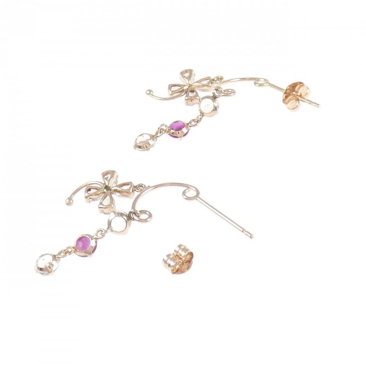 K14PG フラワー カラーストーン ピアス