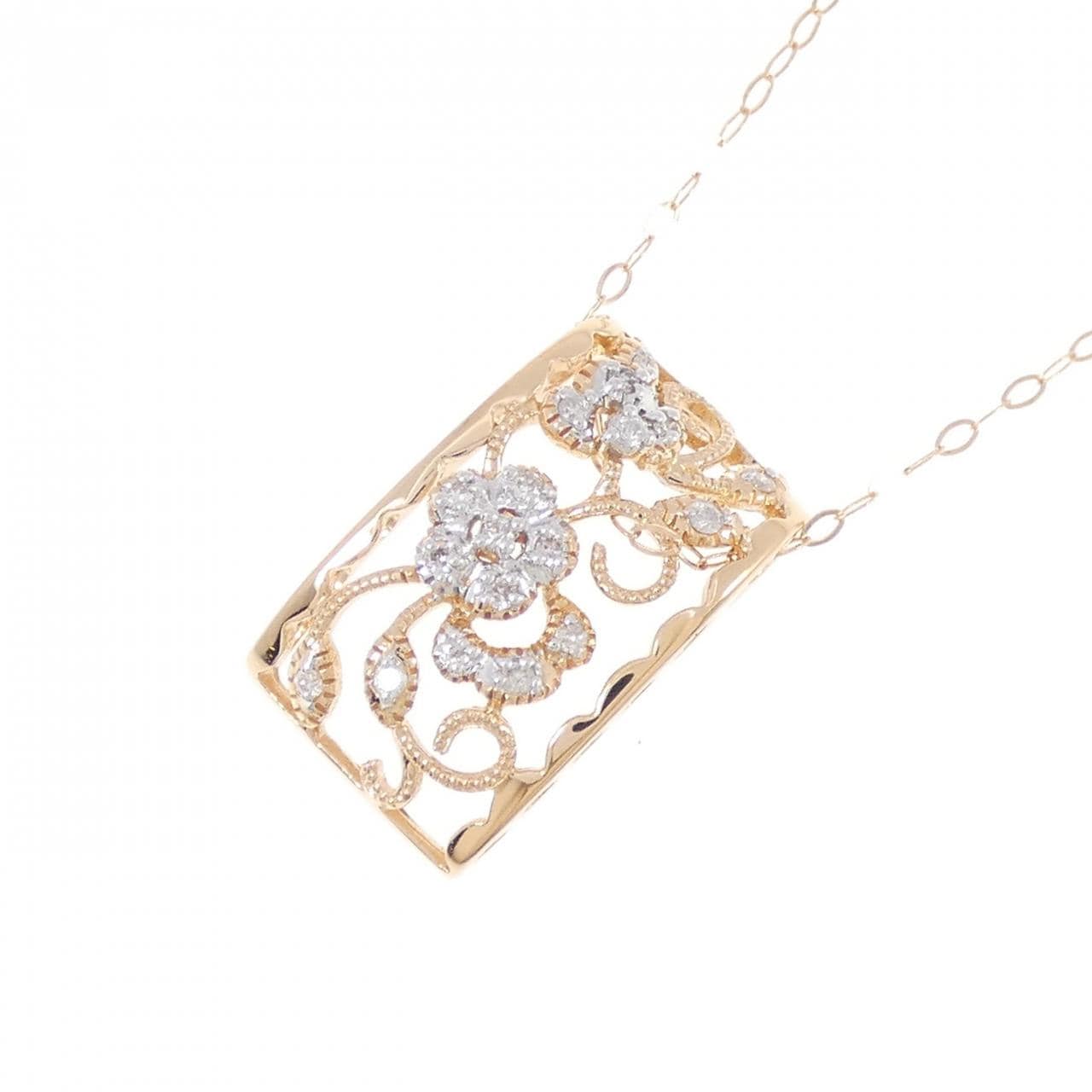 K18PG/K18WG フラワー ダイヤモンド ネックレス 0.14CT