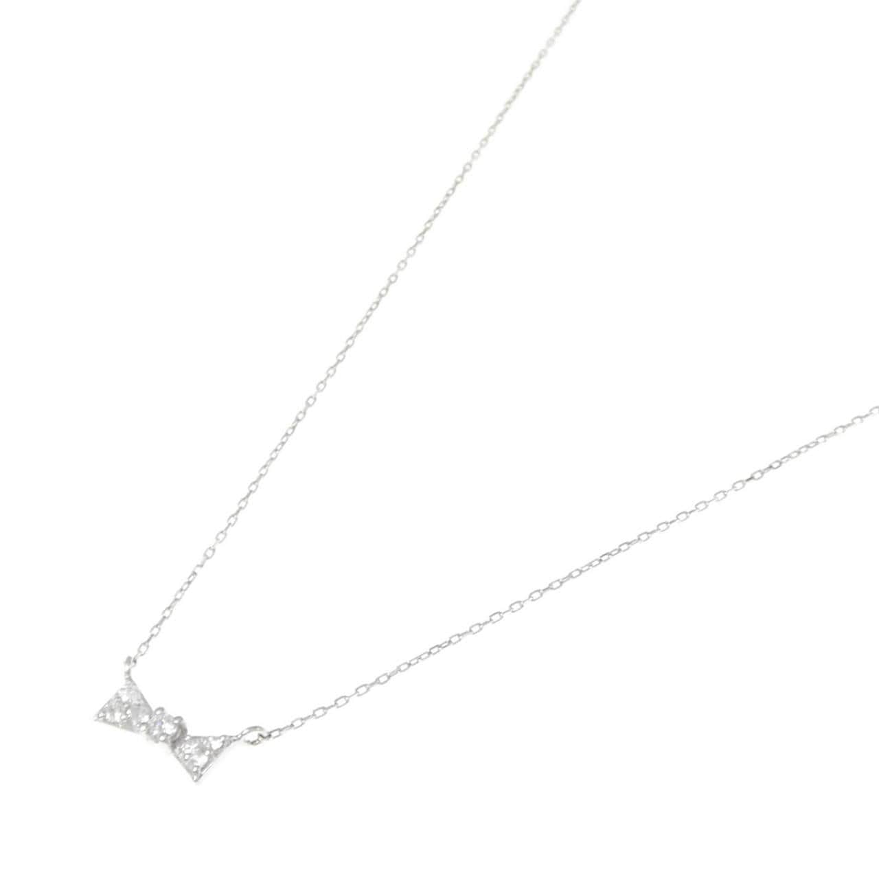 【新品】K18WG リボン ダイヤモンド ネックレス 0.09CT