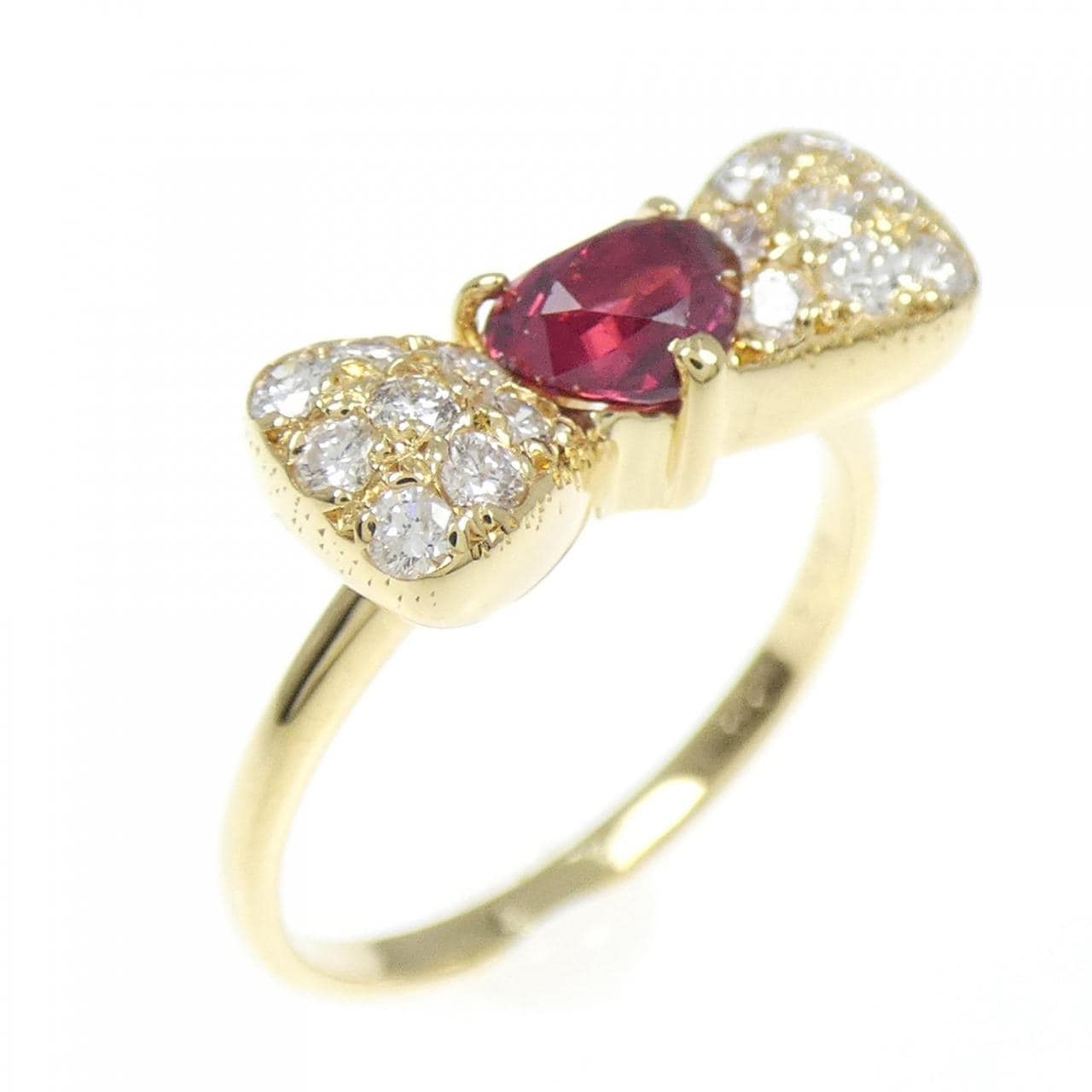K18YG リボン×ハート ルビー リング 0.53CT