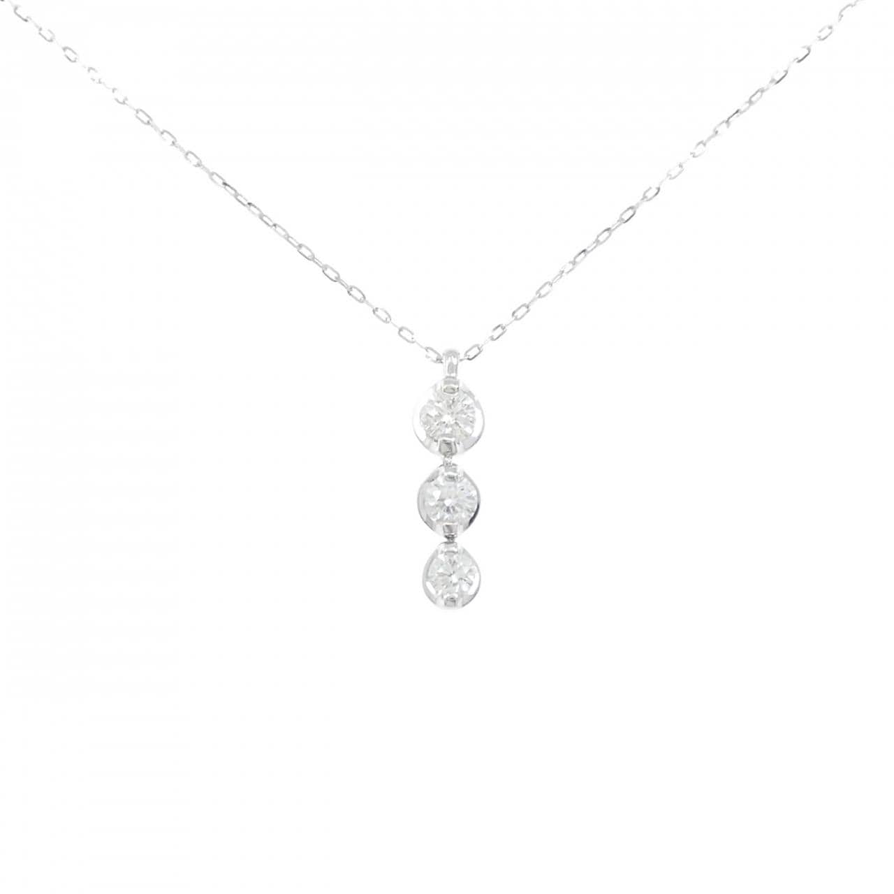 PT900/K18WG スリーストーン ダイヤモンド ネックレス 0.50CT