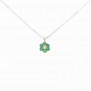 【新品】K18YG フラワー エメラルド ネックレス 0.10CT