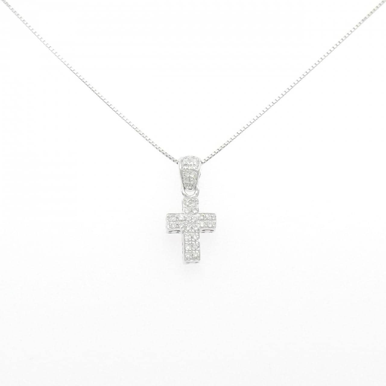 750WG/K18WG クロス ダイヤモンド ネックレス 0.32CT