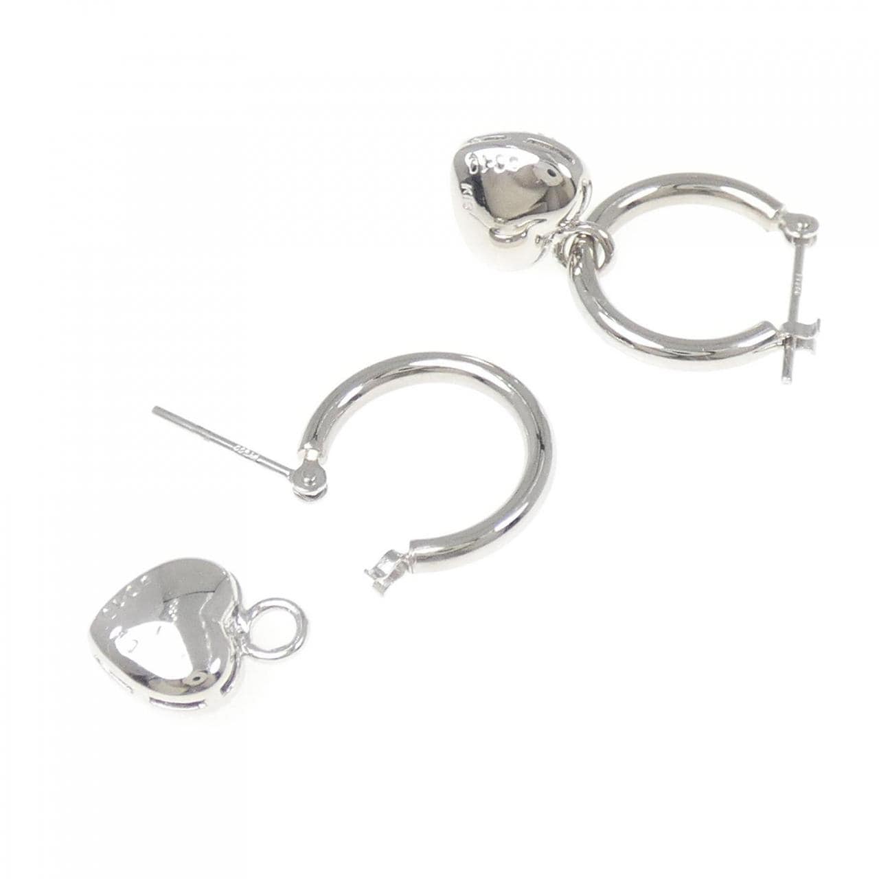 PT900/K18WG 2WAY ハート パヴェ ダイヤモンド ピアス 0.20CT