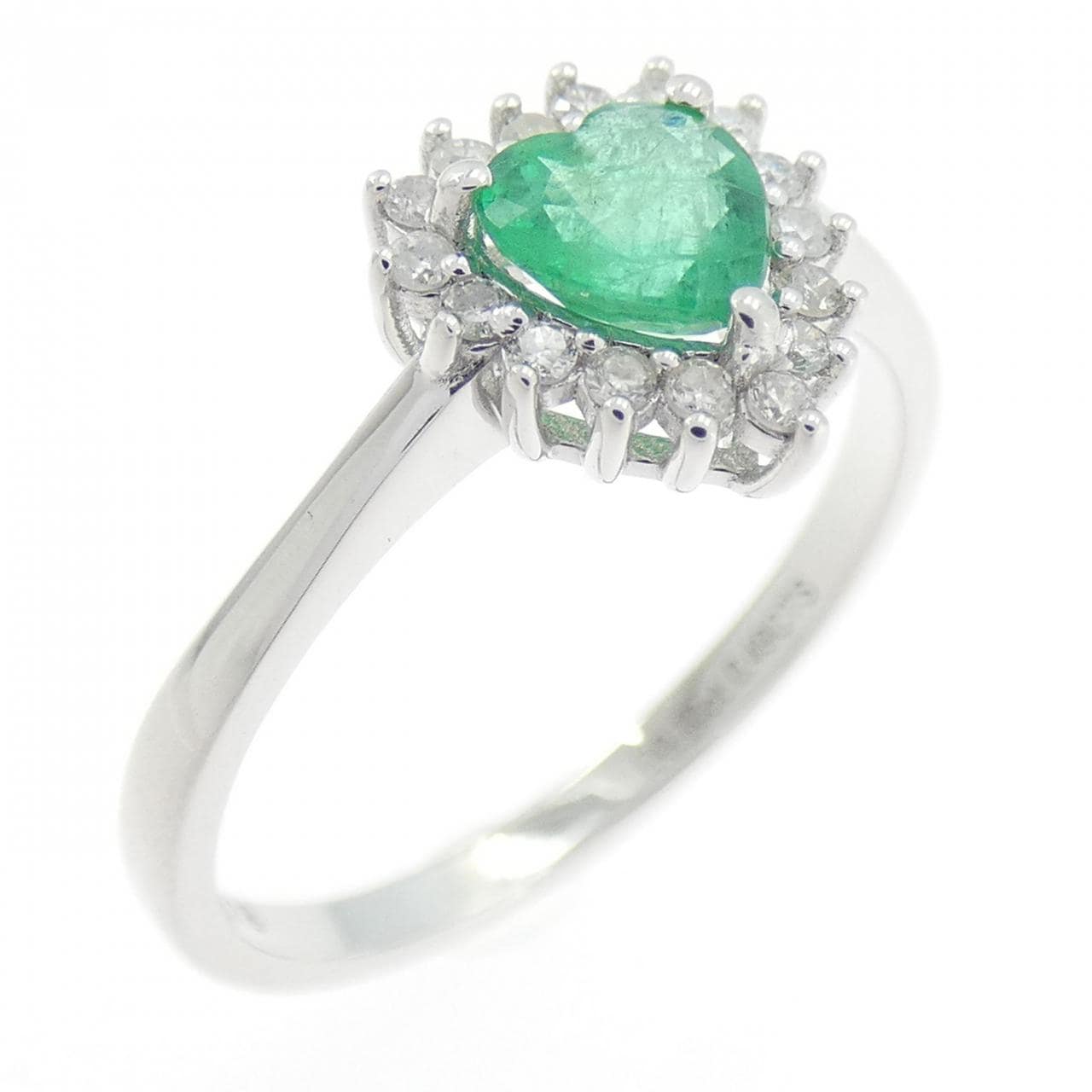 K18WG ハート エメラルド リング 0.49CT