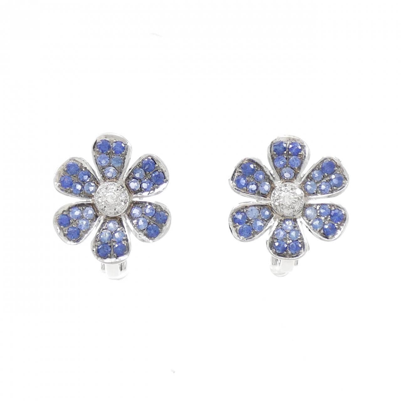K18WG/K18BG Flower Sapphire Earrings 1.50CT