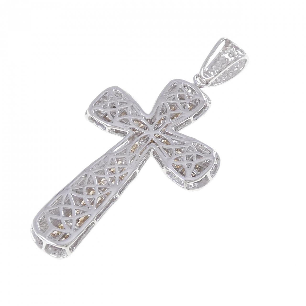K18WG クロス ダイヤモンド ペンダント 4.00CT