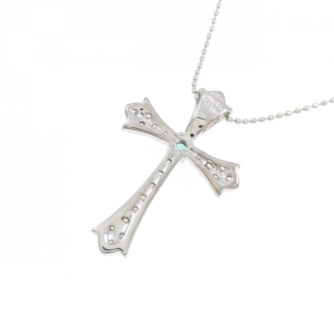 K18WG Cross Paraiba Tourmaline Necklace 0.06CT